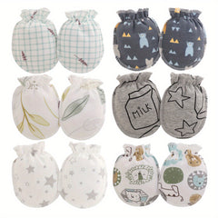 6pairs Newborn Infant Cartoon Animal Stars Graphic Breathable Mittens