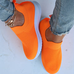 Women's Breathable Mesh Slip On Sneakers Lightweight Orange Sock Shoes