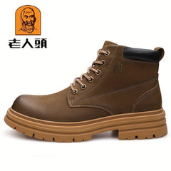 Men's Leather Boots Round Toe Ankle Boots Formal Lace Up Outdoor Boots