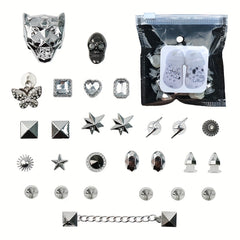 27pcs Punk Rhinestones & Skull Shoe Charms For Clogs Garden Shoes DIY