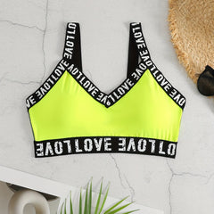 Contrast Binding Sports Bra V neck Yoga Workout Crop Top