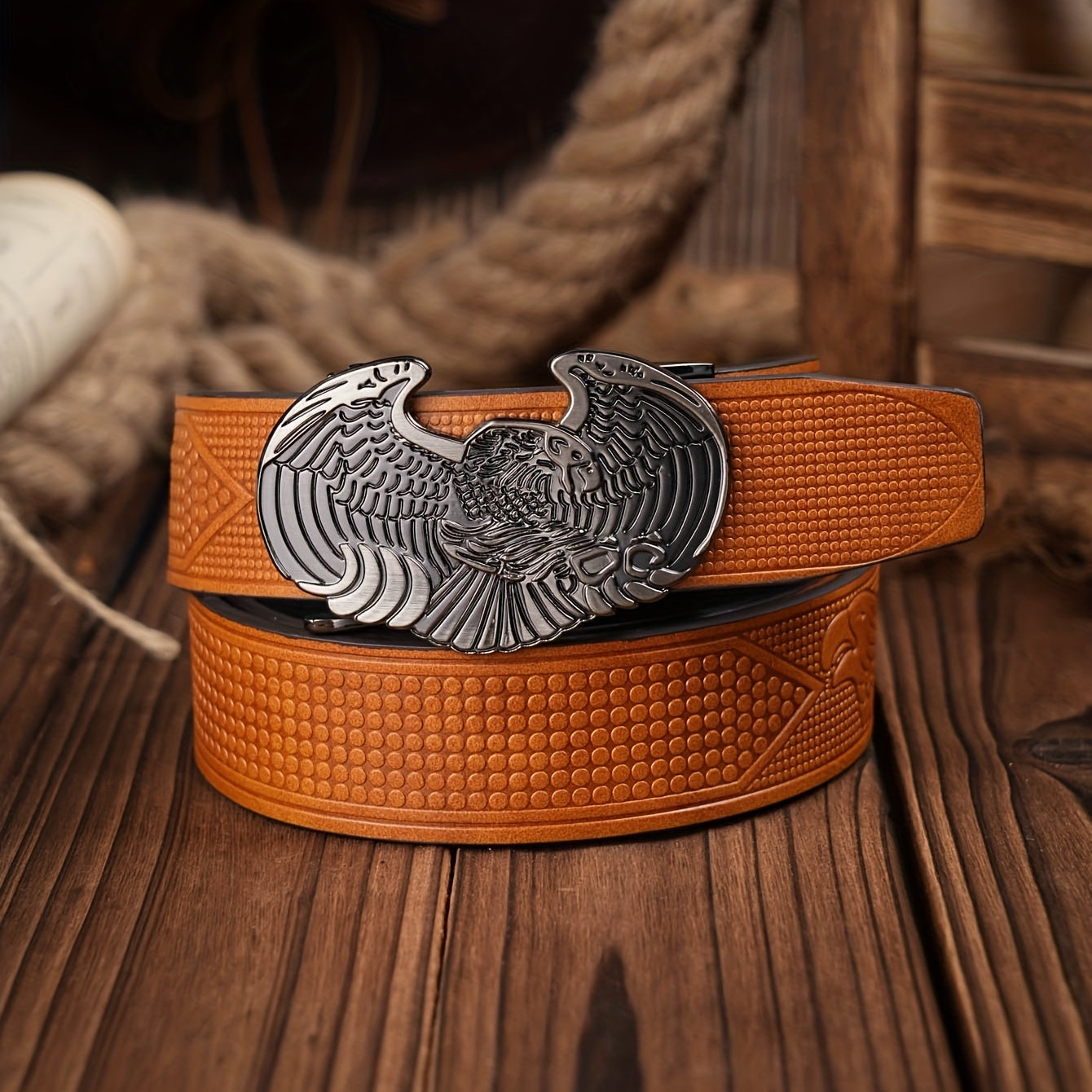 Eagle Pattern Automatic Buckle PU Leather Belt For Men