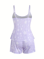 Stripe Print Cami Top & Shorts Pajama Set