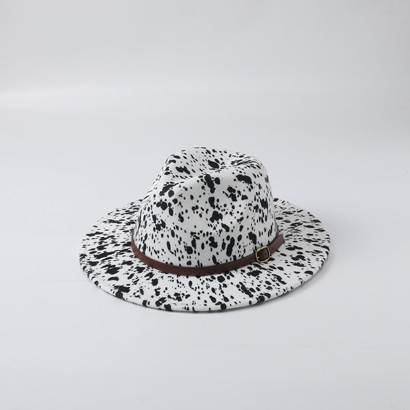 Leopard Pattern Fedora Wide Brim Winter Hat for Women