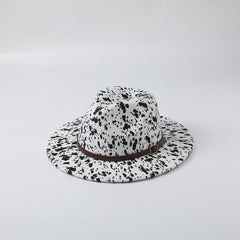 Leopard Pattern Fedora Wide Brim Winter Hat for Women