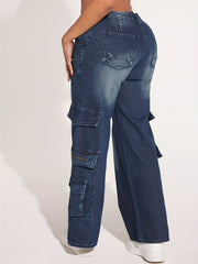 Cargo Pants Straight Legs Washed Non Stretch Denim Pants Y2K & Kpop Style