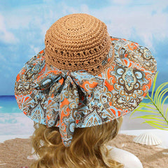 Paisley Print Sun Hat Wide Brim Straw Boho Beach Hat