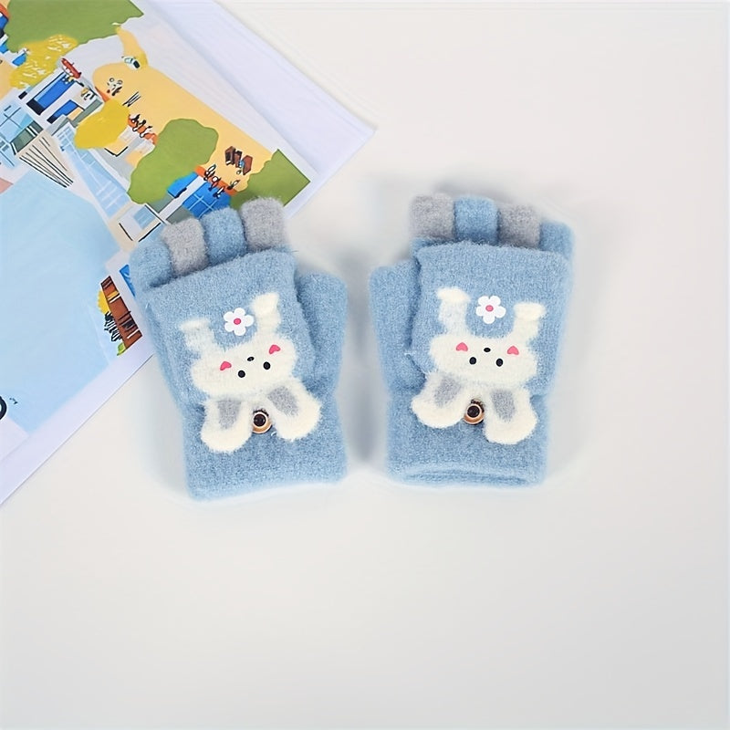 Winter Kids Half Finger Gloves Bunny Point Girls Boys