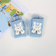 Winter Kids Half Finger Gloves Bunny Point Girls Boys
