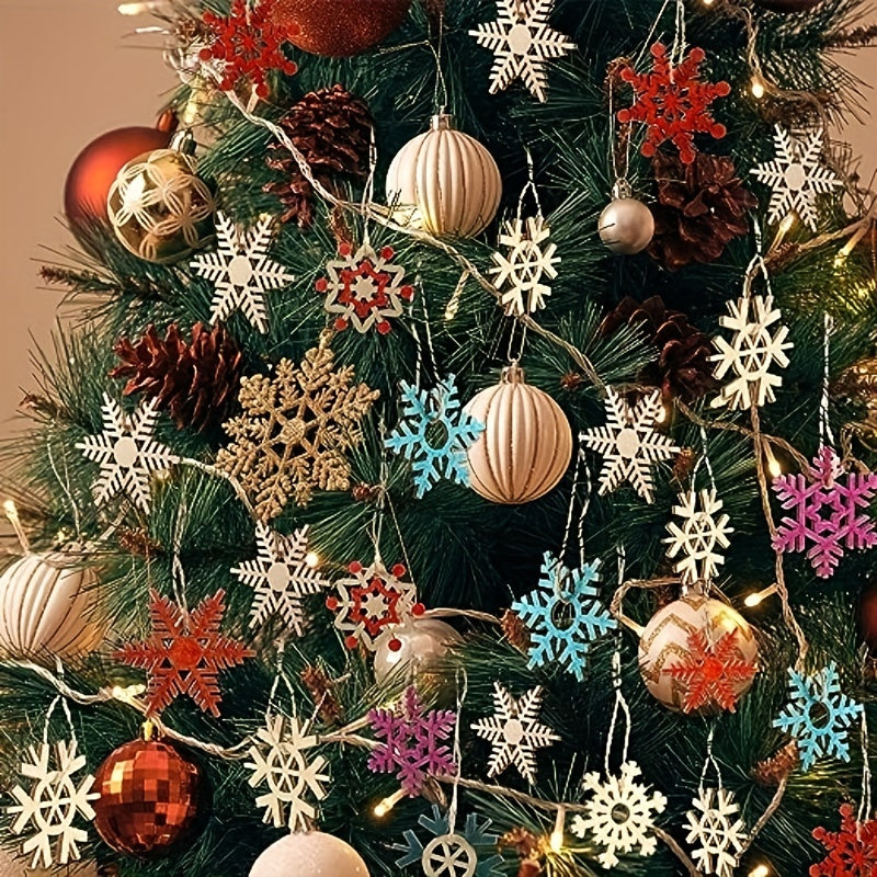 30pcs Wooden Snowflake Decorations Christmas Tree Decor