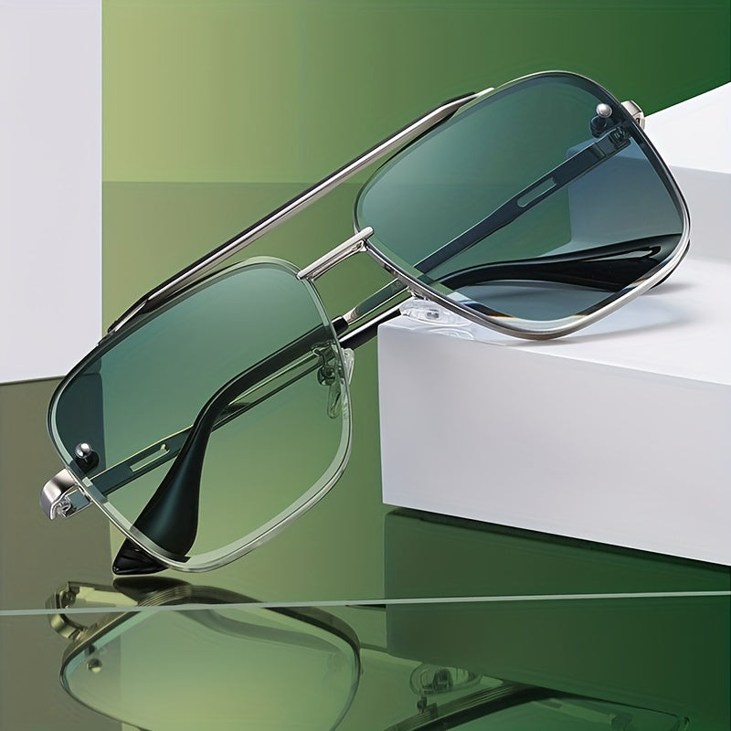 Gradient Metal Frame Sunglasses for Men UV Protection