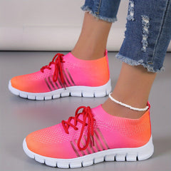 Women's Gradient Mesh Running Shoes Comfortable Lace Up Low Cut Sneakers