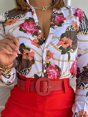 Floral Print Casual Button Front Blouse Long Sleeve