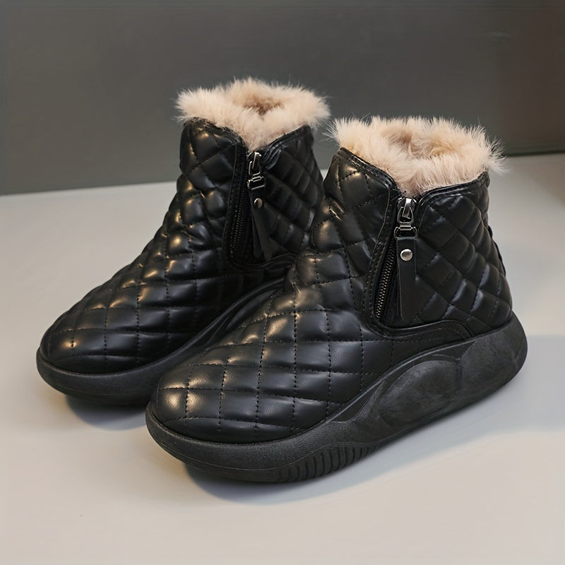 Women's Non Slip Chunky Snow Boots Warm Zipper Comfortable Thick Bottom Shoes