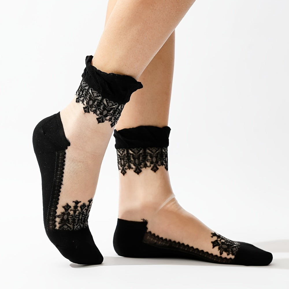 5 Pairs Lace No Show Socks Women's Stockings & Hosiery