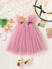 Girls Sweet Princess Mesh Puffy Skirt Ruffle Overall Dress