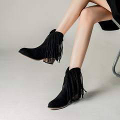 Women's Tassel Chunky Heel Ankle Boots Comfortable Outdoor Shoes