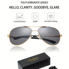 OUWEN Aviator Sunglasses Golden Frame Gray Lens UV Protection
