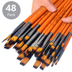 48pcs Artist Paint Brush Set with Wooden Handles and Nylon Bristles for Acrylic