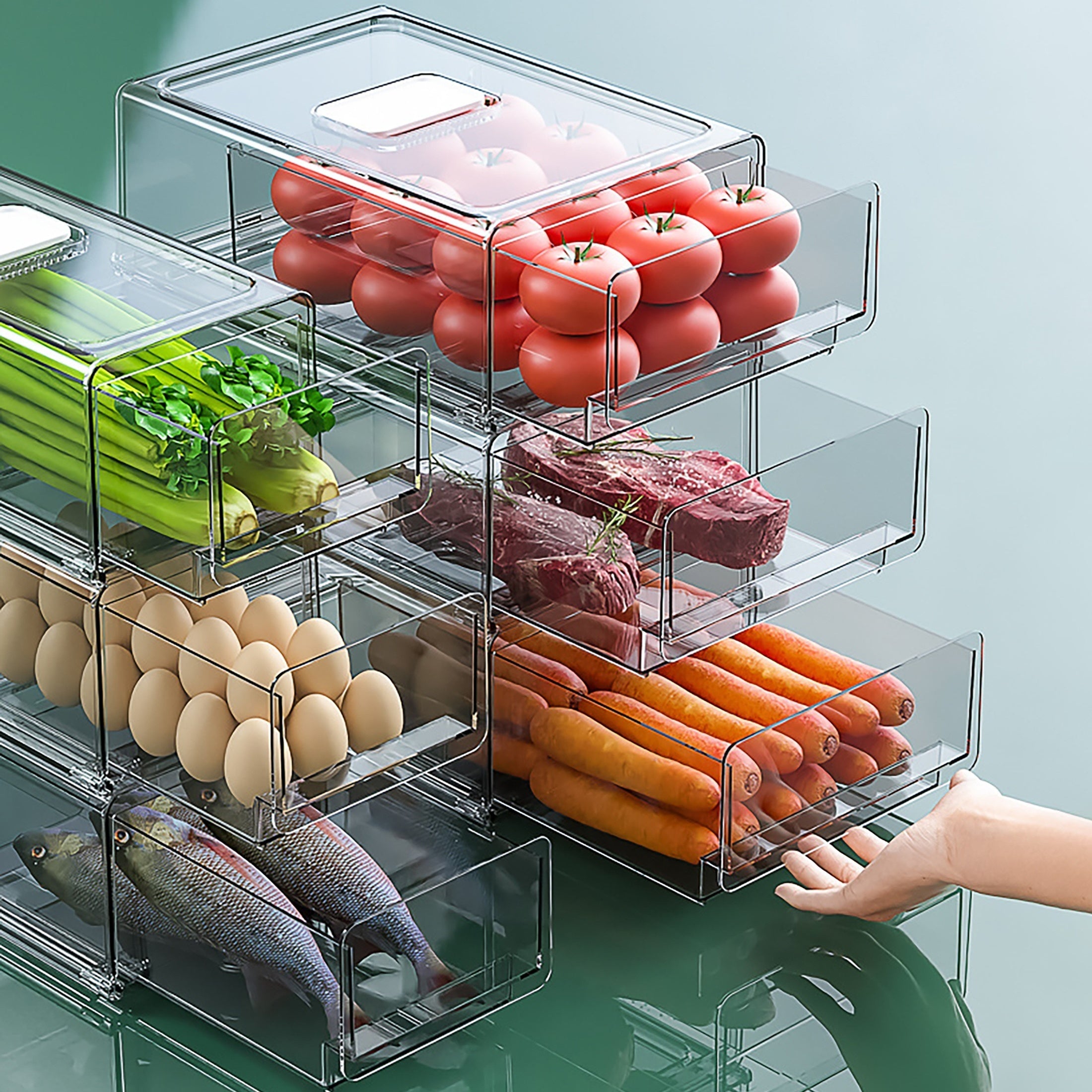 Transparent Drawer Refrigerator Storage Box for Fresh Food, Freezer Safe