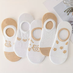 5 Pairs Heart & Bear Print Ankle Socks Women's Stockings