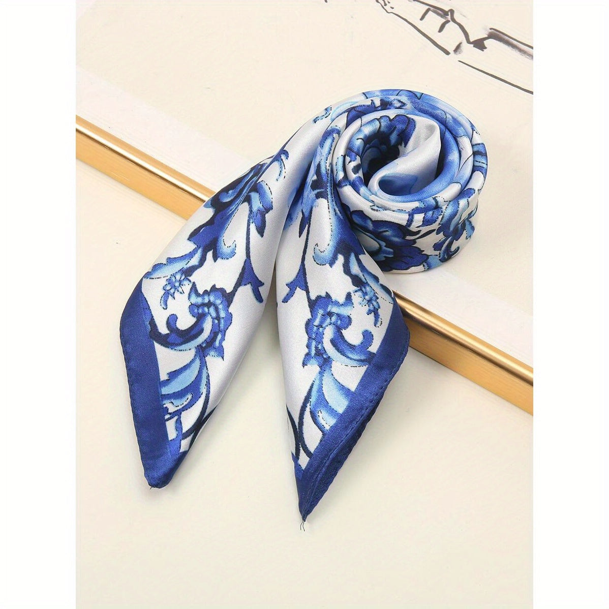Personalized Photo & Floral Print Silk Feel Square Scarf