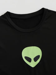 Alien Print Pajama Set Short Sleeve T shirt & Shorts & Pants