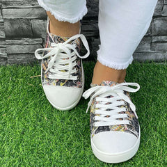 Grey Geometric Board Shoes Women Casual Lightweight Walking Sneakers