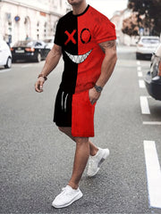 Grimace Pattern Print Men's 2 Pieces Outfits Short Sleeve T Shirt And Drawstring
