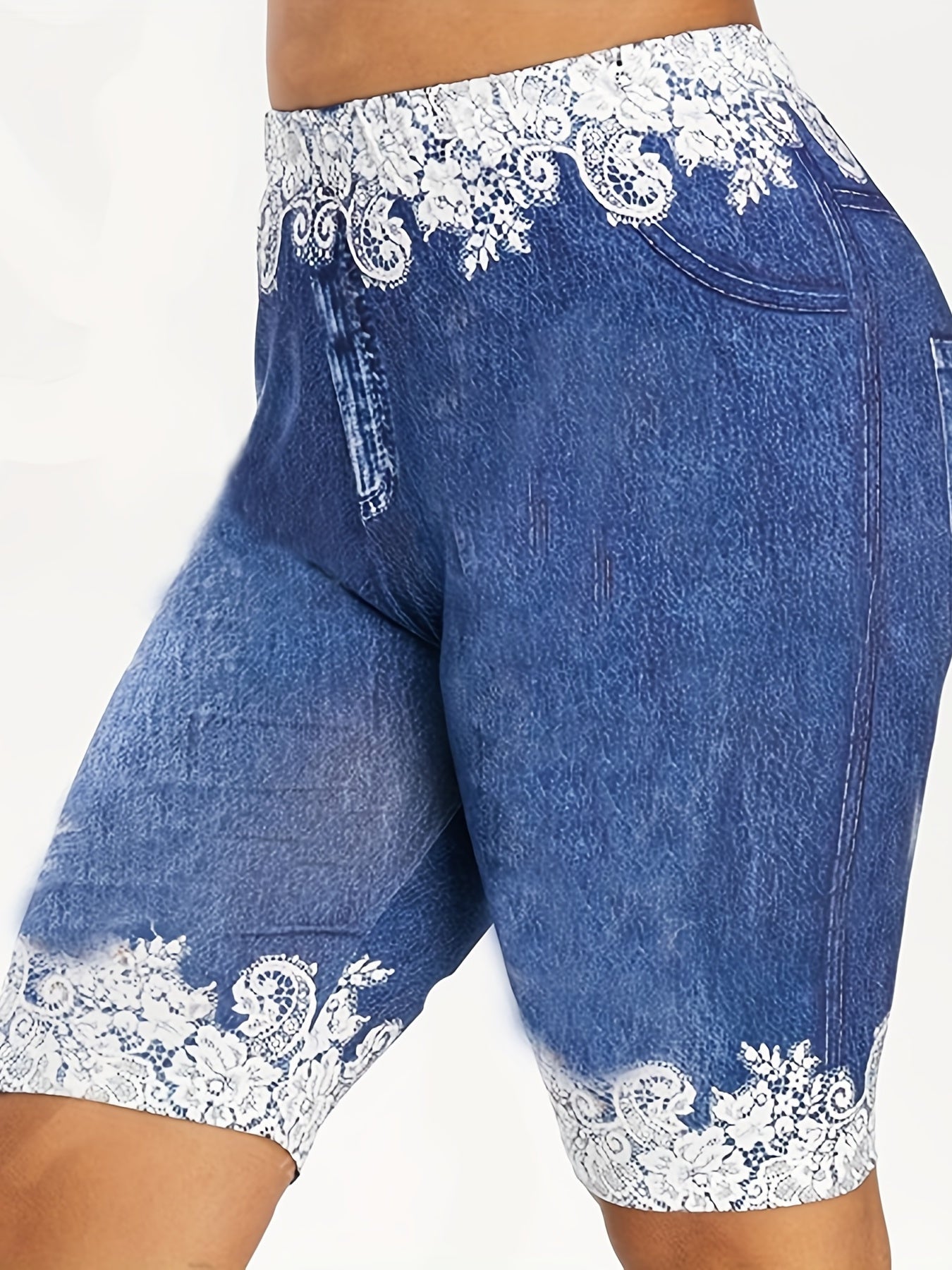 Casual Shorts Women's Plus Floral & Denim Print Shorts