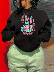Broken Bear Print Hoodie Long Sleeve Sweatshirt