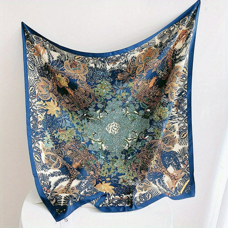 Boho Floral Print Silk Square Scarf Neckerchief Vintage Head Wrap