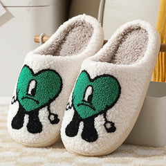 Women's Heart Plush Indoor Slippers Warm Comfy Slide Shoes