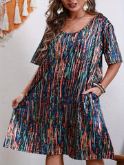 Casual Dress Women's Plus Random Print Short Sleeve Round Neck Tee Dre