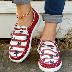 Polka Dot Canvas Shoes Star Pattern Low Top Lace Up Lightweight Comfort