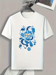 Cartoon Print Graphic T-Shirt for Men Casual Summer Tee