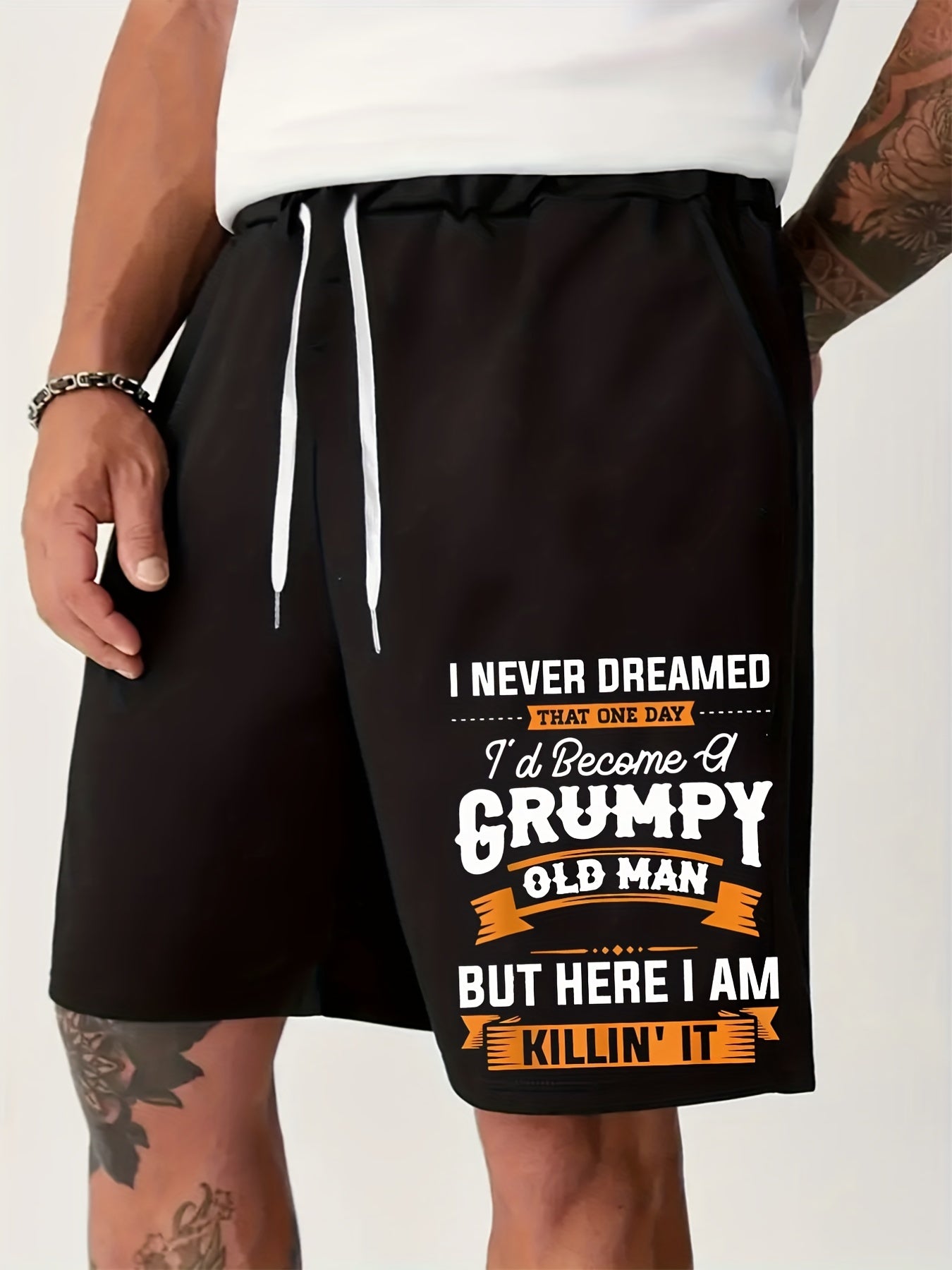 Men's Grumpy Old Man Print Drawstring Shorts