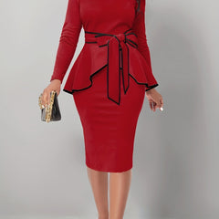 Two Piece Set Long Sleeve Keyhole Tops & Skirt Outfit