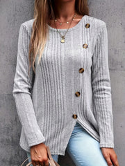 Casual Knit Top Ribbed Knit Long Sleeve Round Neck Pullover Jumper