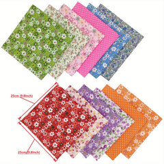 12pcs Rainbow Series Cotton Patchwork Fabric Flowers Precut Different Pattern
