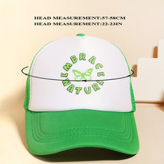 Butterfly Letter Print Trucker Hat Green Baseball Cap Mesh Breathable Dad Hats