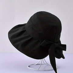 Bowknot Pleated Bucket Hat Wide Brim Sunscreen Beach Hat For Women