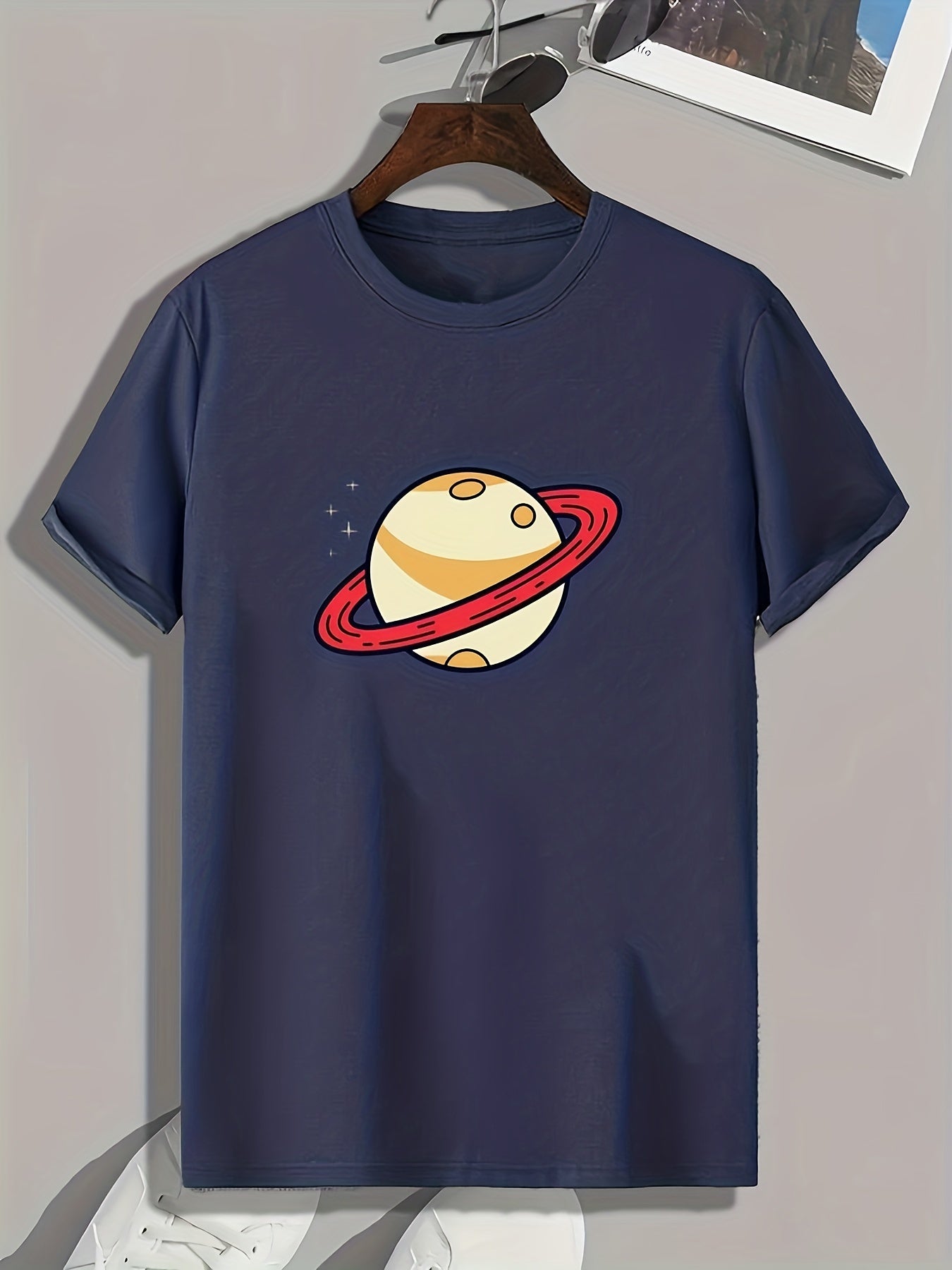 Planet Pattern Print Men's Comfy Sports T-shirt