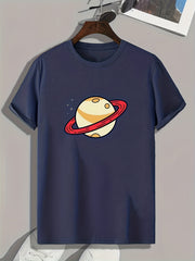 Planet Pattern Print Men's Comfy Sports T-shirt