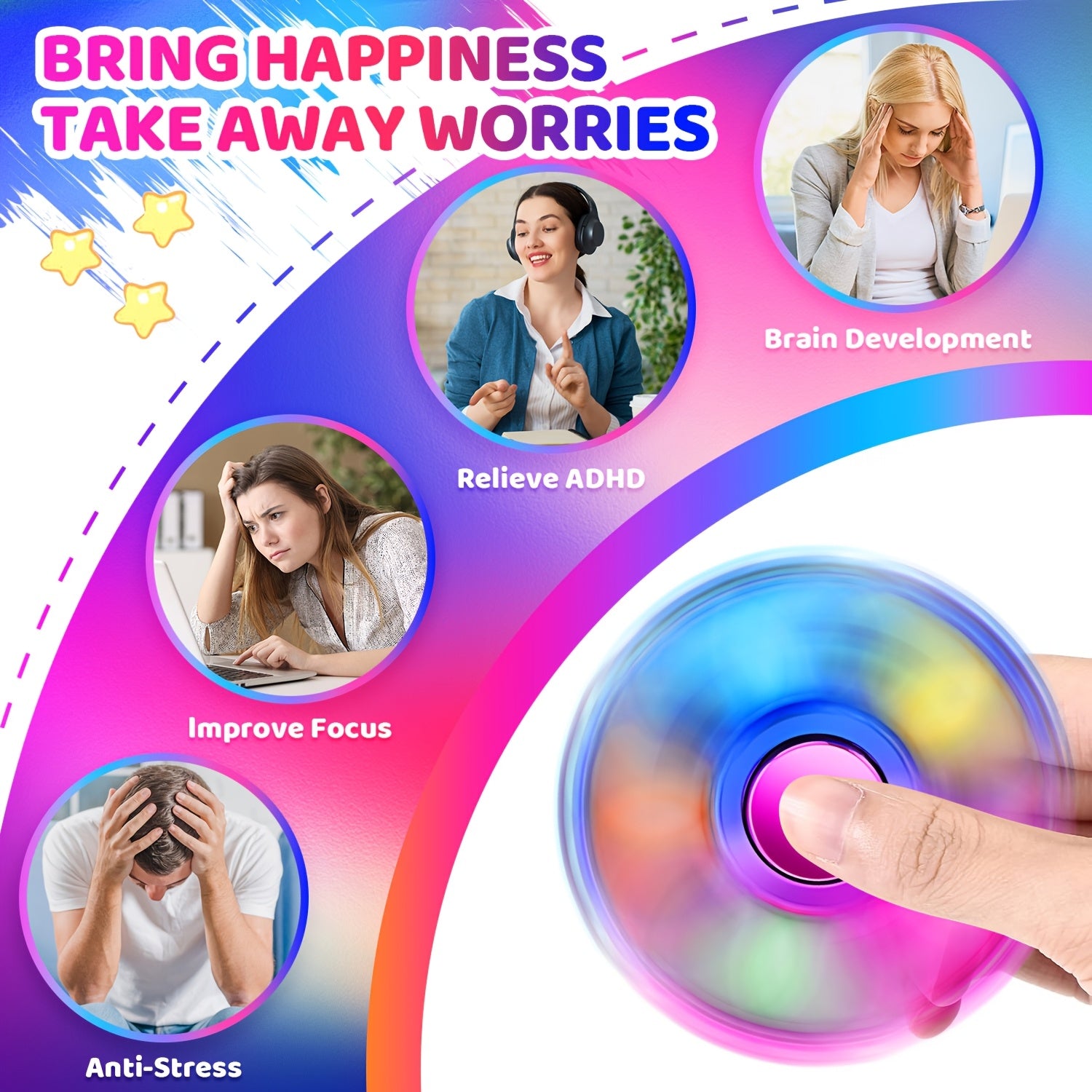 3 Pack Pop Fidget Spinner Adult Stress Relief Toy Goodie Bag Stuffers