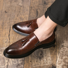 Men's Pointed Toe Brogue Faux Leather Tassel Dress Shoes