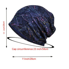 Hotfix Rhinestone Embossed Lace Beanie Hat Solid Skull Cap
