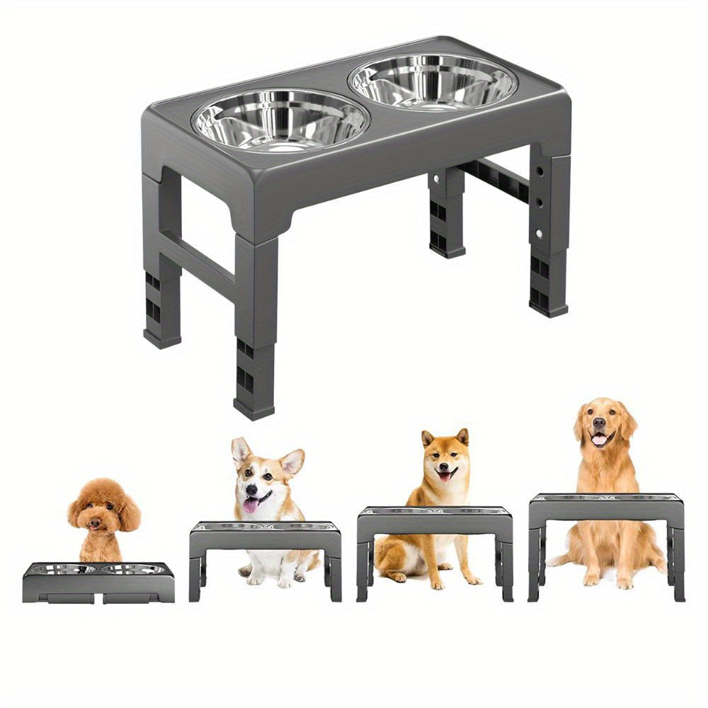 Adjustable Height Raised Pet Bowl - Stainless Steel - Small/Large Pets