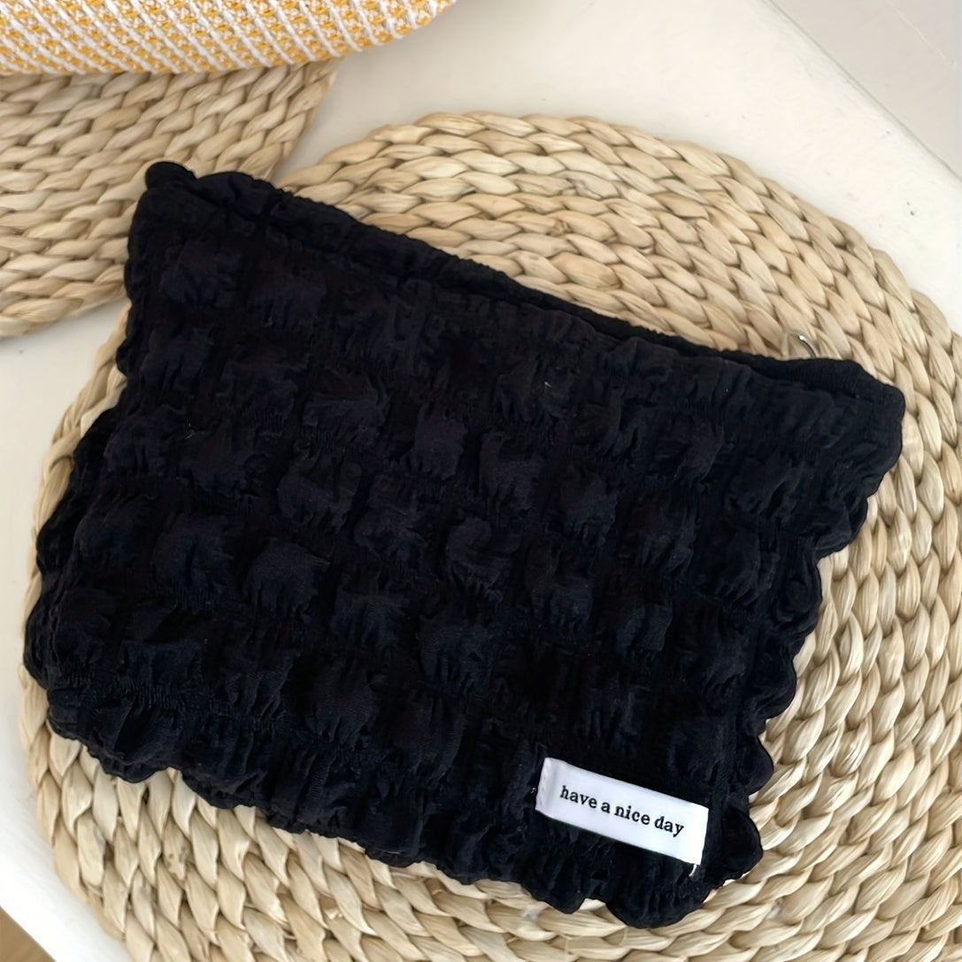 Waffle Makeup Organizer Pouch Ruched Cosmetic Bag Y2k Purse