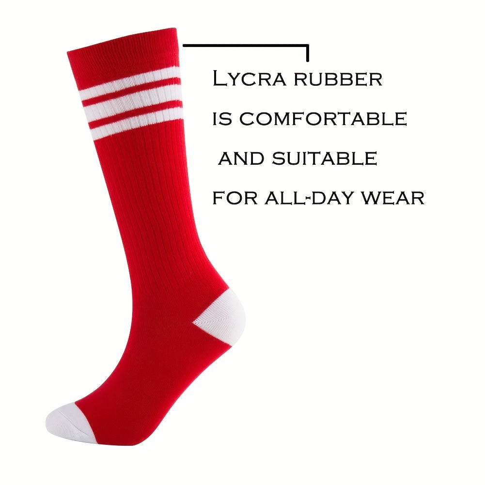 Girls Kids Unisex Cotton Knee High Socks Triple Stripes School Socks